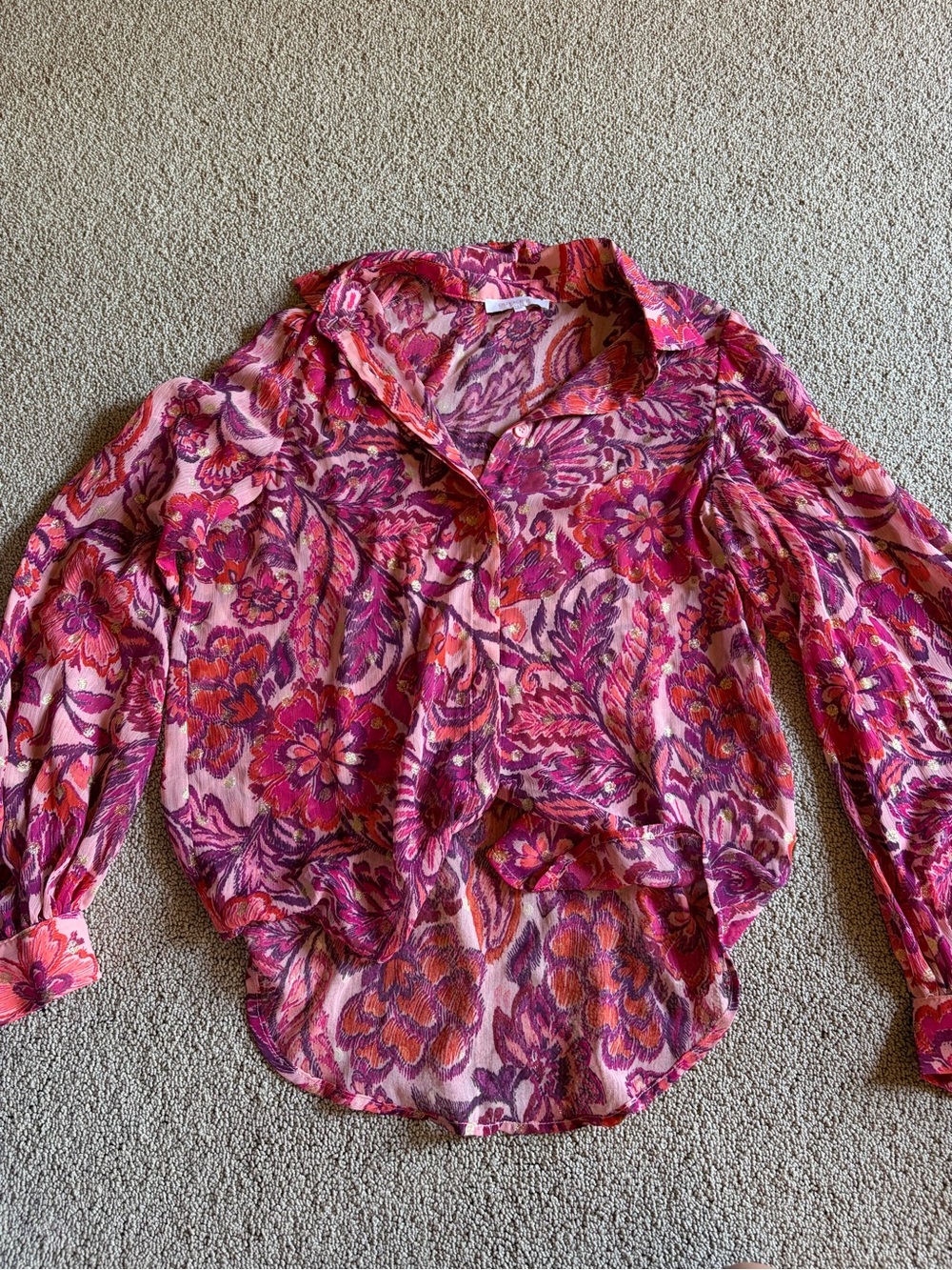 Olivaceous Pink and Magenta Floral Button-Front Blouse